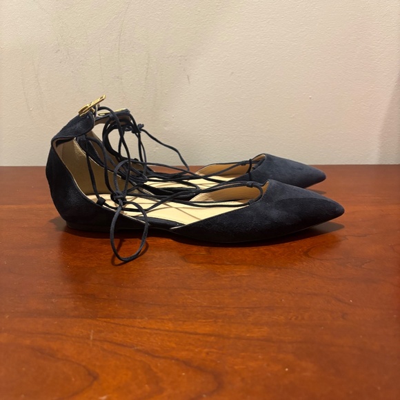 J. Crew Suede Lace Up Pointed Toe Flats in Navy Size 8 - Picture 5 of 8